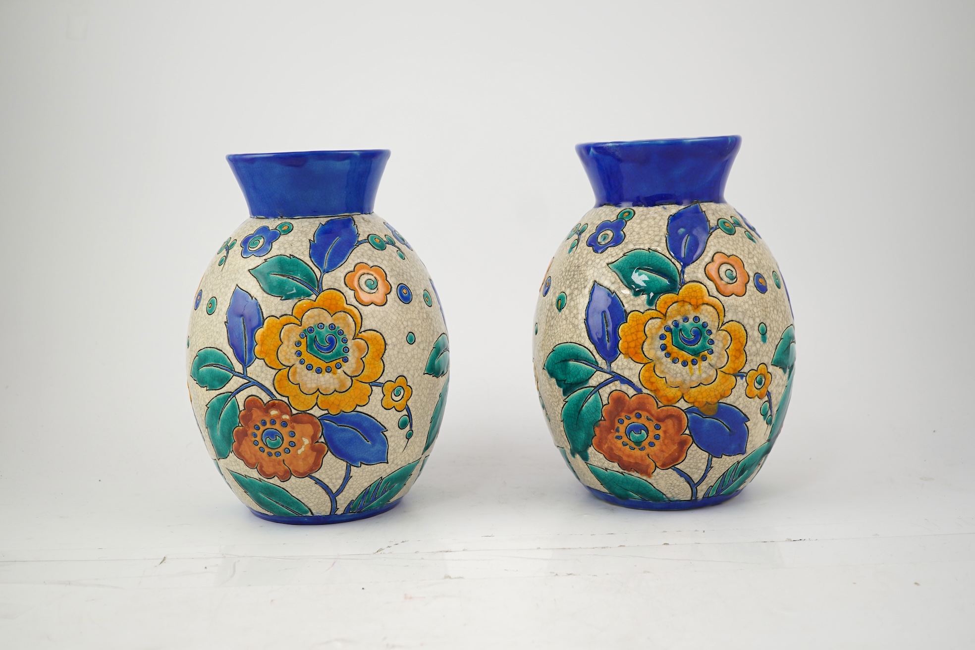 Charles Catteau (1880-1966) for Boch Keramis: A pair of Belgian Art Deco vases, D. 2516